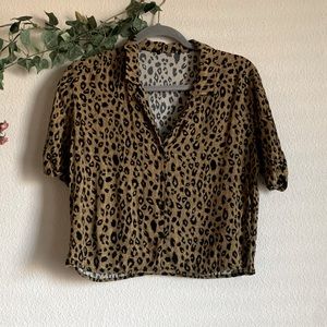 Vintage Leopard Print Button Up Blouse